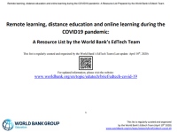 Remote learning, distance education and online learning during the COVID19 pandemic: A Resource List by the World Bank’s EdTech Team (2020)